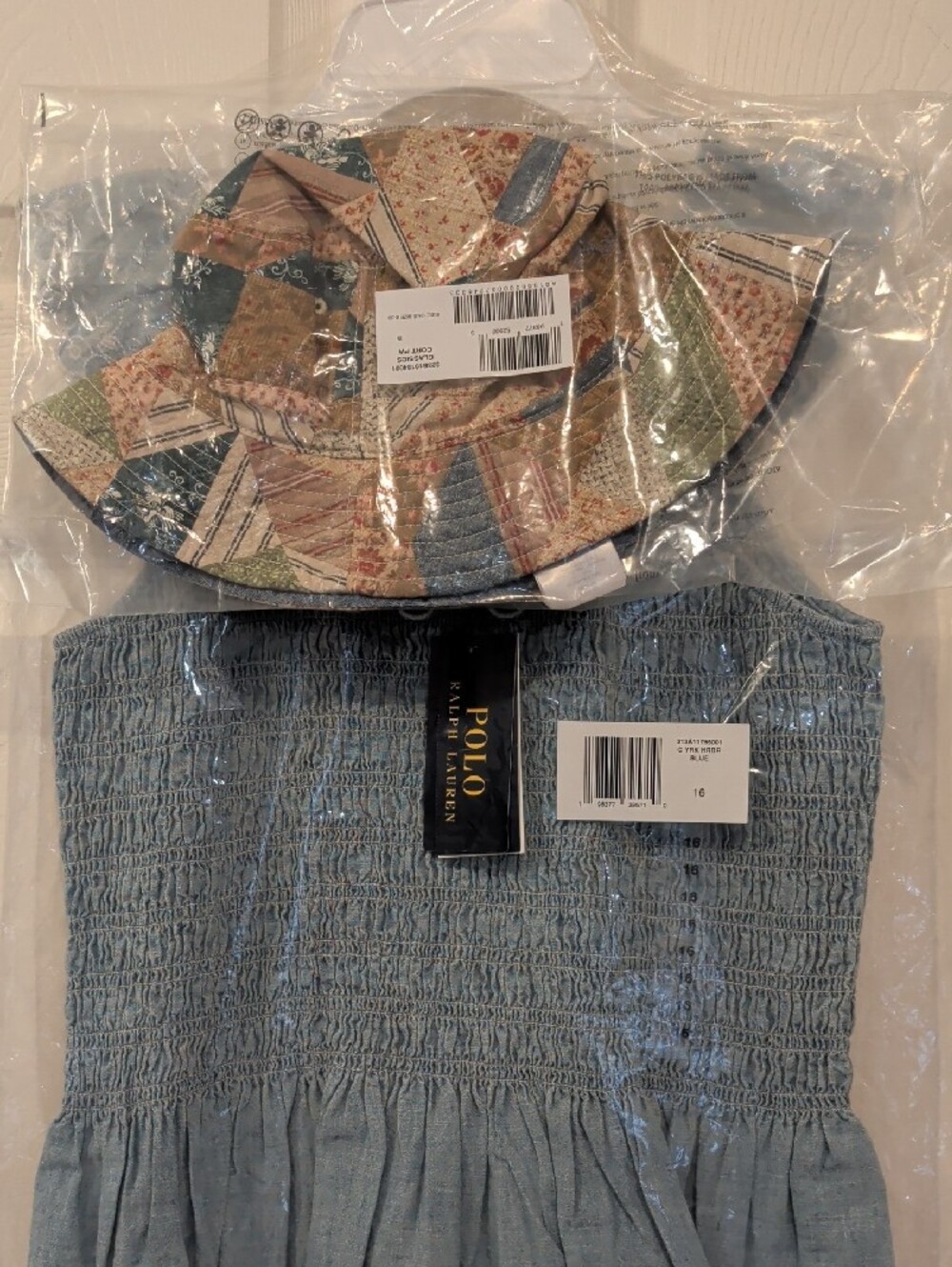 Polo by Ralph Lauren Smocked Indigo Dress w/Lace Ruffle & Patchwork Rev. Hat